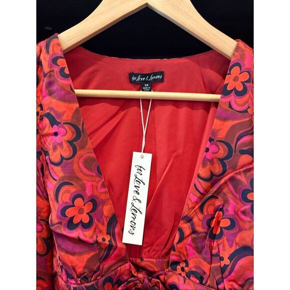 NWT For Love & Lemons Davina Tie Front Blouse in Red Size XS $149 MSRP - Picture 5 of 6